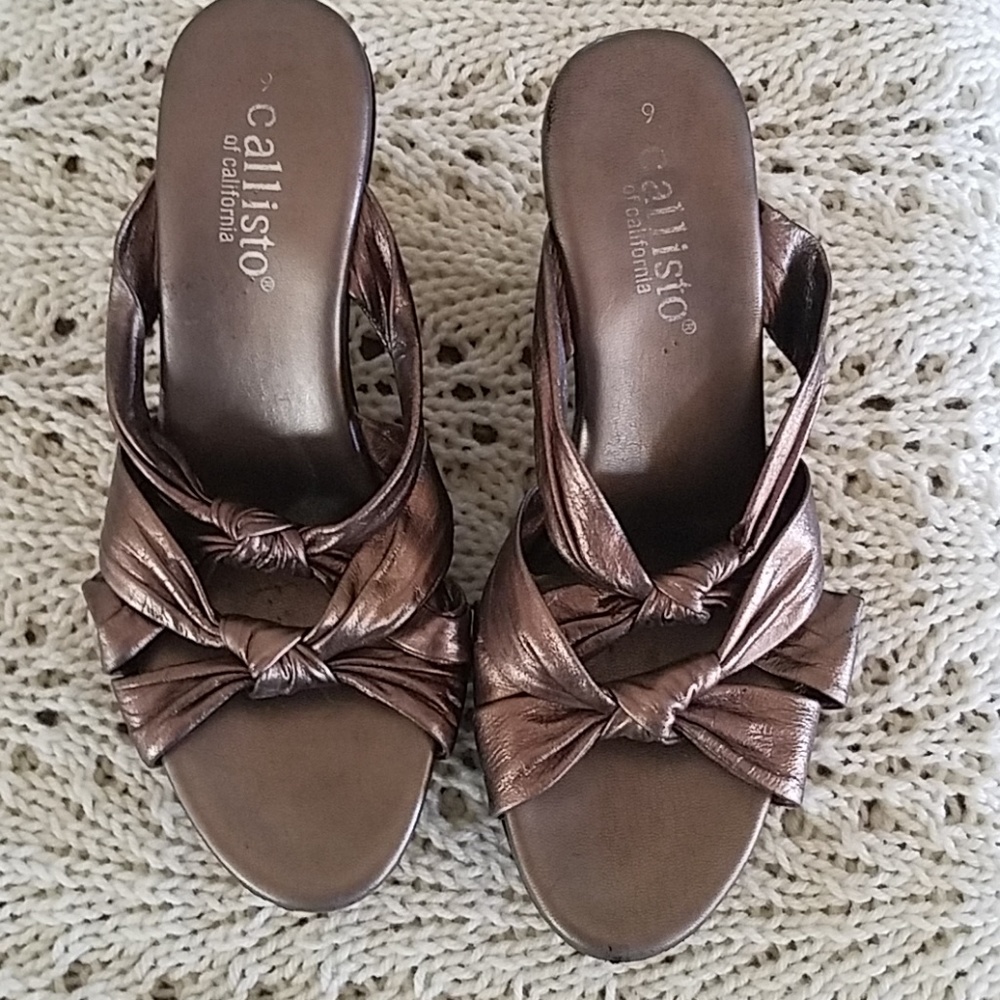 Callisto gold leather wedge sandal